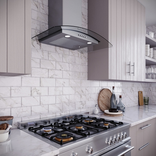 Streamline 30 in. Rosmini Ductless Wall Mount 220 CFM Range Hood in Brushed Stainless Steel with Baffle Filters, Push Button Control, LED Lights