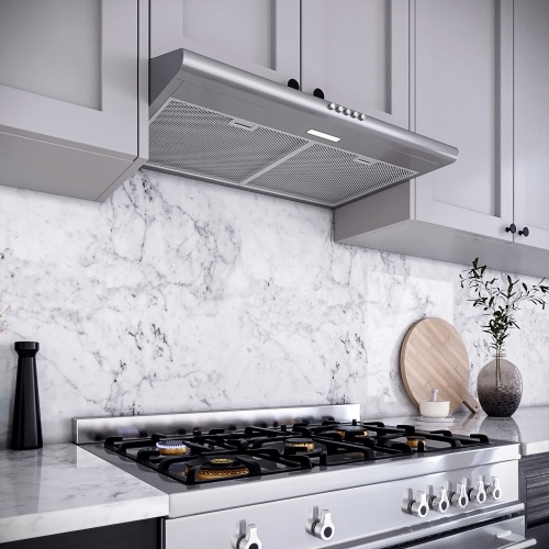 Streamline 30 in. Moncalieri Ductless Undermount 80 CFM Range Hood in Brushed Stainless Steel with Mesh Filters, Push Button Control, LED Light