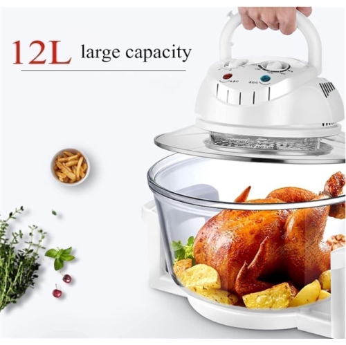 Air Fryer, 12L Turbo Convection Oven Electric Hot Air Fryers Roaster Steamer Transparent Glass Air Fryer 360° Heating Low Fat Kitchen Cooker f