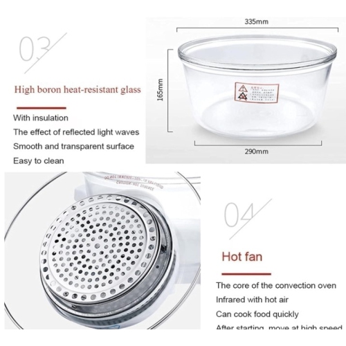 Air Fryer, 12L Turbo Convection Oven Electric Hot Air Fryers Roaster Steamer Transparent Glass Air Fryer 360° Heating Low Fat Kitchen Cooker f