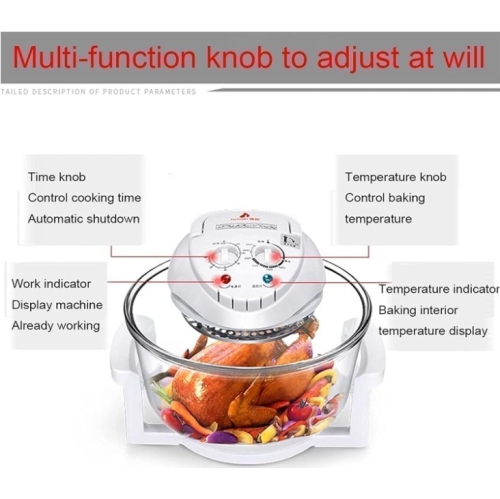 Air Fryer, 12L Turbo Convection Oven Electric Hot Air Fryers Roaster Steamer Transparent Glass Air Fryer 360° Heating Low Fat Kitchen Cooker f