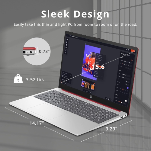 HP 15.6" HD Personal PC Laptop, Intel N200 Processor, 4GB RAM, 128GB, Intel UHD Graphics, Full Size Keyboard, WiFi, Bluetooth, Scarlet Red, Windows 11