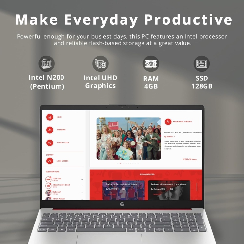 HP 15.6" HD Personal PC Laptop, Intel N200 Processor, 8GB RAM, 128GB, Intel UHD Graphics, Full Size Keyboard, WiFi, Bluetooth, Scarlet Red, Windows 11
