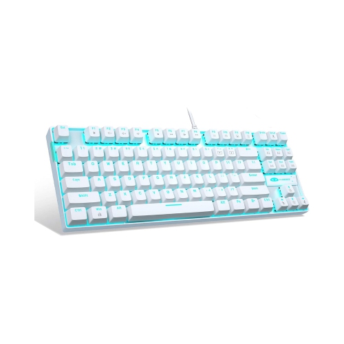 White Mechanical Gaming Keyboard with Red Switch, LED Backlit Keyboard Compact 87 Keys TKL Wired Computer Keyboard for Windows Laptop Gaming PC