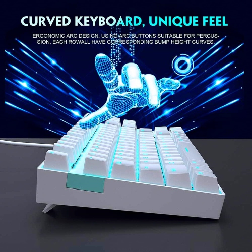 White Mechanical Gaming Keyboard, LED Backlit Keyboard Compact 87 Keys TKL Wired Computer Keyboard with Blue Switches for Windows Laptop Gaming PC