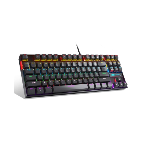 Black Mechanical Gaming Keyboard, Rainbow LED Backlit Keyboard Compact 87 Keys TKL Wired Computer Keyboard with Blue Switches for Windows Laptop Gami