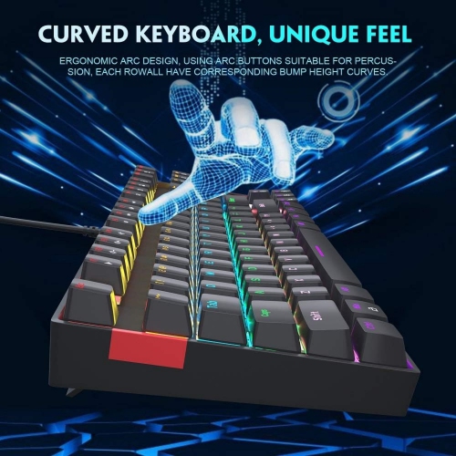 Black Mechanical Gaming Keyboard, Rainbow LED Backlit Keyboard Compact 87 Keys TKL Wired Computer Keyboard with Blue Switches for Windows Laptop