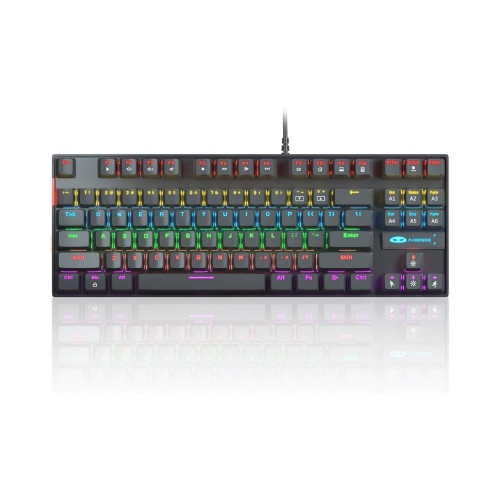 Black Mechanical Gaming Keyboard, Rainbow LED Backlit Keyboard Compact 87 Keys TKL Wired Computer Keyboard with Blue Switches for Windows Laptop