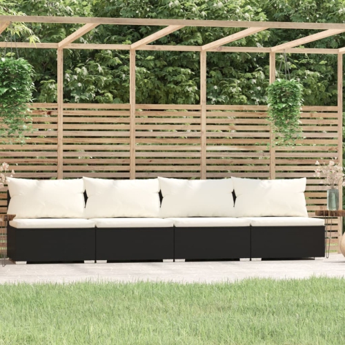 VIDAXL  4-Seater Sofa With Cushions Black Poly Rattan