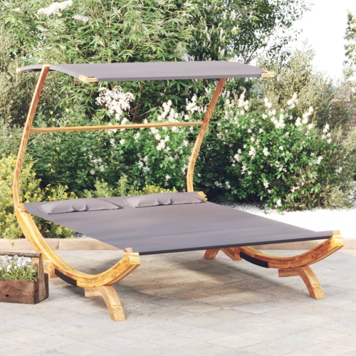 vidaXL Outdoor Lounge Bed with Canopy 165x203x138 cm Solid Bent Wood Anthracite