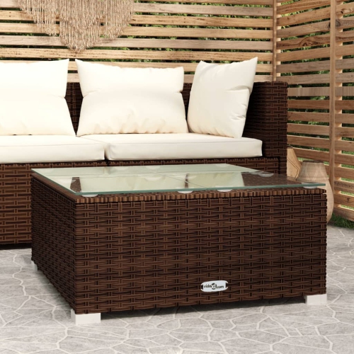 Table basse de jardin en poly rotin brun 60 x 60 x 30&nbsp;cm et verre