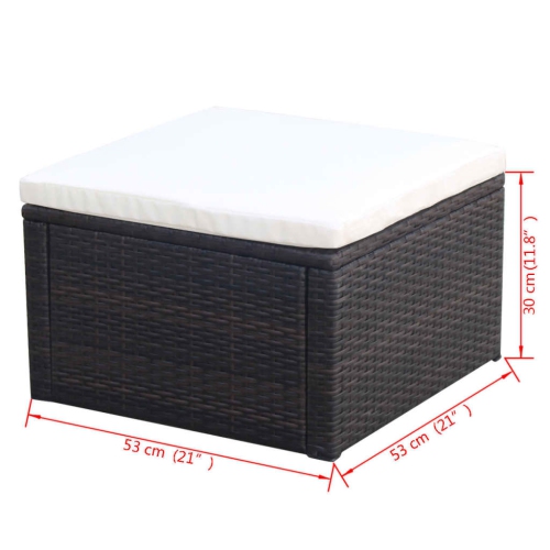 vidaXL Footstool Ottoman Poly Rattan 53x53x30 cm Brown