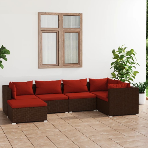 vidaXL 6 Piece Garden Lounge Set with Cushions Poly Rattan Brown