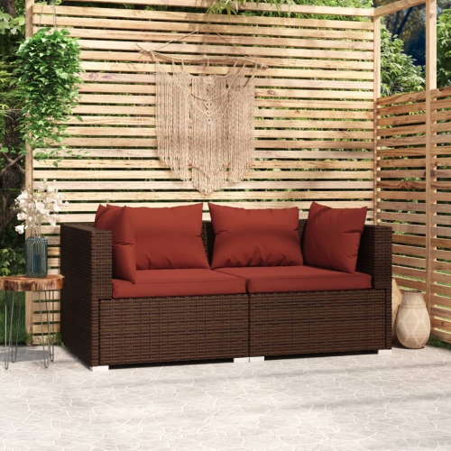vidaXL 2-Seater Sofa with Cushions Brown Poly Rattan