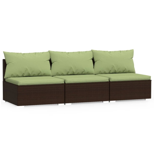 VIDAXL  3-Seater Sofa With Cushions Poly Rattan In Brown