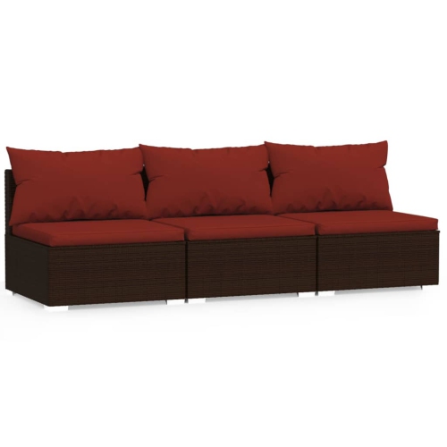 VIDAXL  3-Seater Sofa With Cushions Brown Poly Rattan