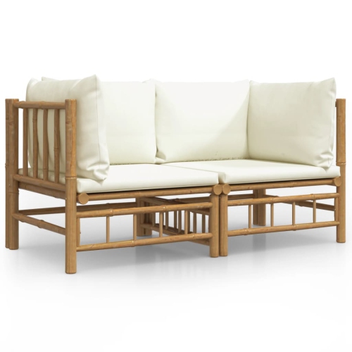 VIDAXL  Garden Corner Sofas With Cream Cushions 2 PCs Bamboo In White