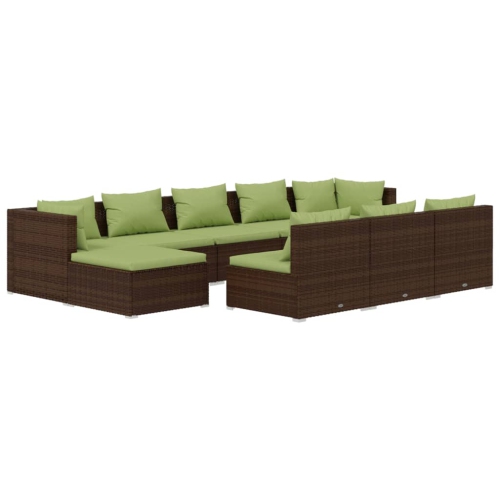 VIDAXL  10 Piece Garden Lounge Set With Cushions Poly Rattan In Brown