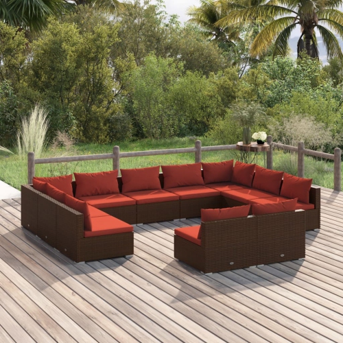 vidaXL 11 Piece Garden Lounge Set with Cushions Brown Poly Rattan
