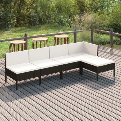 vidaXL 5 Piece Garden Lounge Set with Cushions Poly Rattan Black
