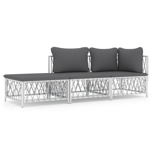 VIDAXL  3 Piece Garden Lounge Set With Cushions Steel In White