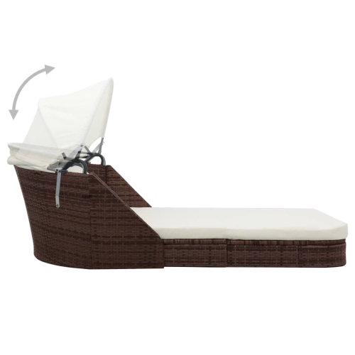 vidaXL Sun Lounger with Canopy Poly Rattan Brown