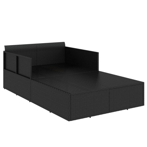 vidaXL Sunbed with Cushions Black 182x118x63 cm Poly Rattan