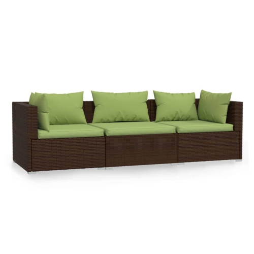 VIDAXL  3-Seater Sofa With Cushions Poly Rattan In Brown
