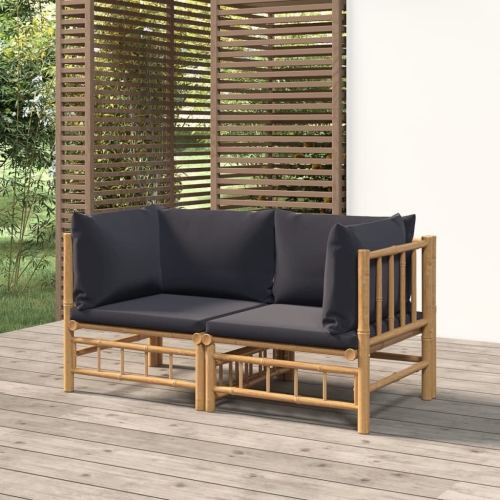 vidaXL Garden Corner Sofas with Dark Grey Cushions 2 pcs Bamboo