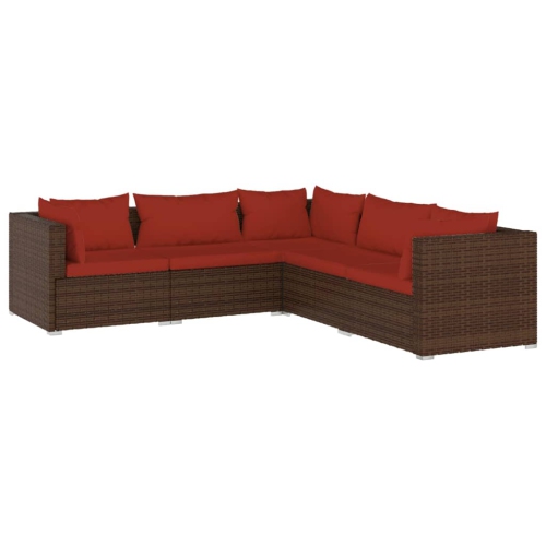 VIDAXL  5 Piece Garden Lounge Set With Cushions Poly Rattan In Brown
