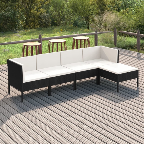 vidaXL 5 Piece Garden Lounge Set with Cushions Poly Rattan Black