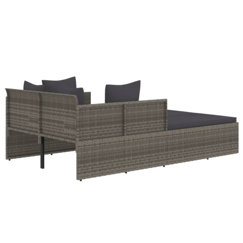 vidaXL Sunbed with Cushions Grey 182x118x63 cm Poly Rattan