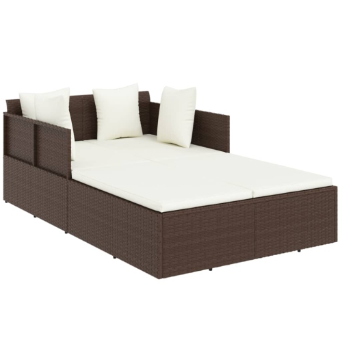 vidaXL Sunbed with Cushions Brown 182x118x63 cm Poly Rattan