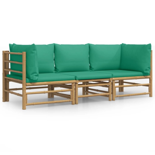 VIDAXL  3 Piece Garden Lounge Set With Cushions Bamboo In Green