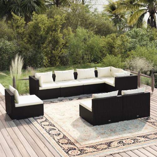 Ensemble patio 8 pièces avec coussins en poly rotin noir vidaXL