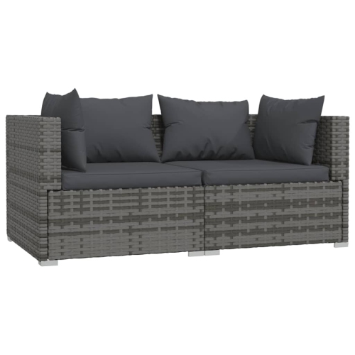 vidaXL 2-Seater Sofa with Cushions Grey Poly Rattan