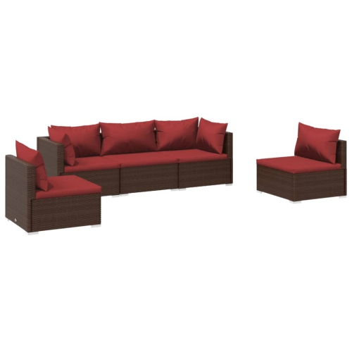 VIDAXL  5 Piece Garden Lounge Set With Cushions Poly Rattan In Brown
