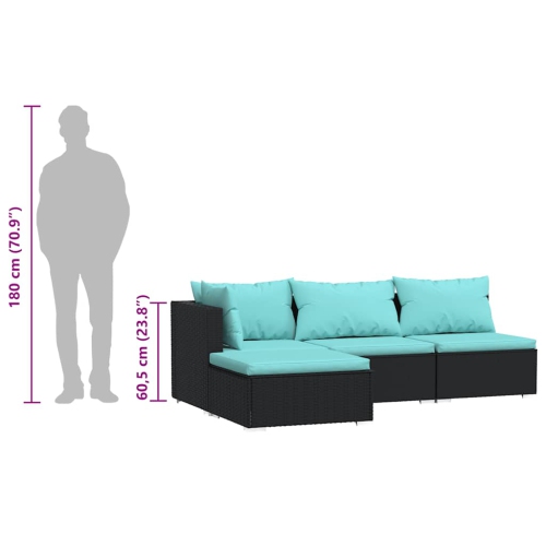 vidaXL 4 Piece Garden Lounge Set with Cushions Black Poly Rattan