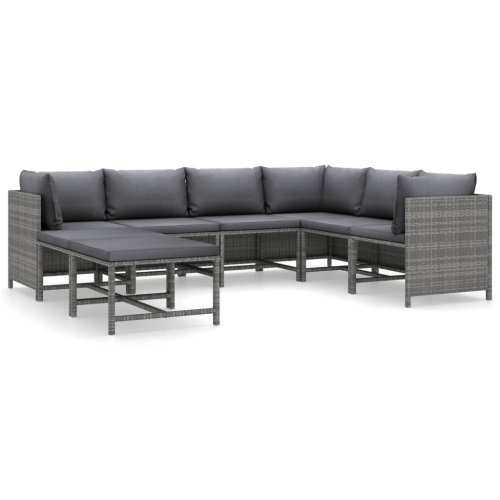 VIDAXL  8 Piece Garden Lounge Set With Cushions Poly Rattan In Grey