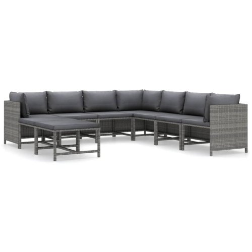 vidaXL 9 Piece Garden Lounge Set with Cushions Poly Rattan Grey