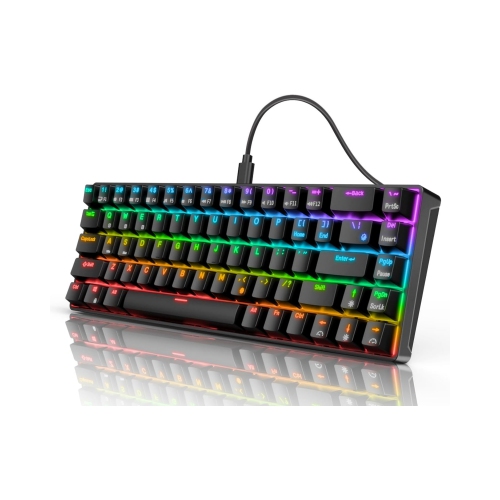 Wired 65% RGB Backlit Ultra-Compact 60% Layout 68 Keys Gaming Keyboard, Hot Swappable Keyboard with Stand-Alone Arrow/Control Keys, Blue Switch, Black