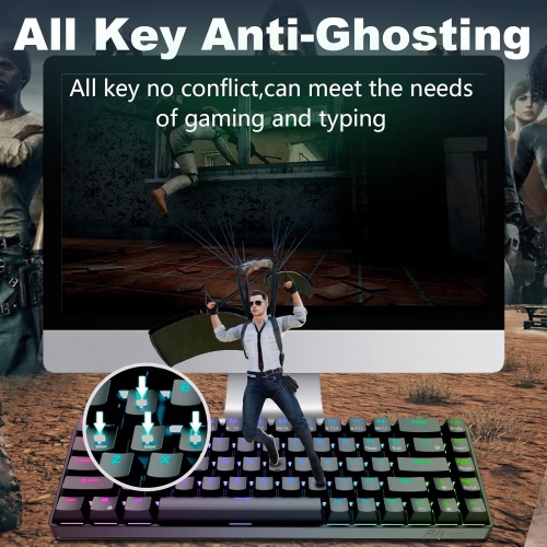 Wired 65% RGB Backlit Ultra-Compact 60% Layout 68 Keys Gaming Keyboard, Hot Swappable Keyboard with Stand-Alone Arrow/Control Keys, Blue Switch, Black