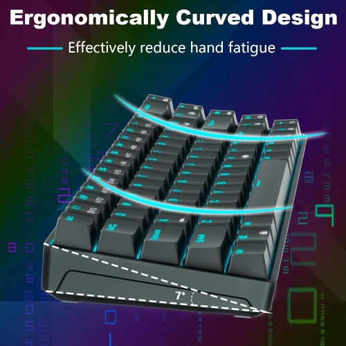 Wired 65% RGB Backlit Ultra-Compact 60% Layout 68 Keys Gaming Keyboard, Hot Swappable Keyboard with Stand-Alone Arrow/Control Keys, Blue Switch, Black