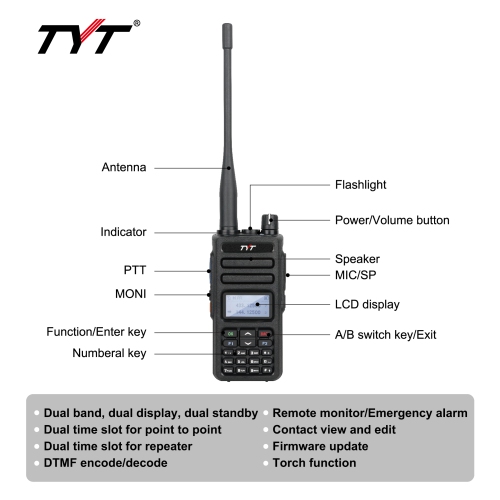 MD-750 Handheld VHF/UHF Dual Band DMR Two Way Radio, Digital/Analog Walkie Talkie