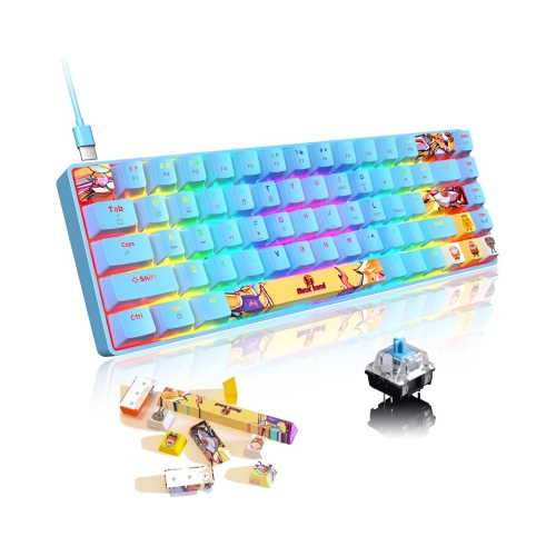 Mechanical Gaming Keyboard Mini Compact Wired 18 Chroma RGB Backlit Anime PBT Keycaps Portable Full 68 Keys Anti-ghosting Compatible with PS4, PS5,