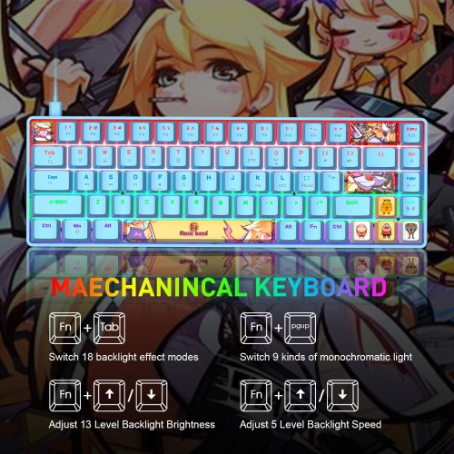 Mechanical Gaming Keyboard Mini Compact Wired 18 Chroma RGB Backlit Anime PBT Keycaps Portable Full 68 Keys Anti-ghosting Compatible with PS4, PS5,