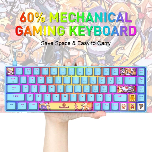 Mechanical Gaming Keyboard Mini Compact Wired 18 Chroma RGB Backlit Anime PBT Keycaps Portable Full 68 Keys Anti-ghosting Compatible with PS4, PS5,