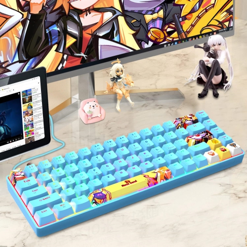 Mechanical Gaming Keyboard Mini Compact Wired 18 Chroma RGB Backlit Anime PBT Keycaps Portable Full 68 Keys Anti-ghosting Compatible with PS4, PS5,
