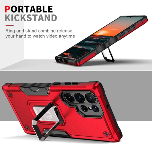Supersield Defender Fitted Hard Shell Ring Holder Stand Case for Galaxy S21 ultra-Red