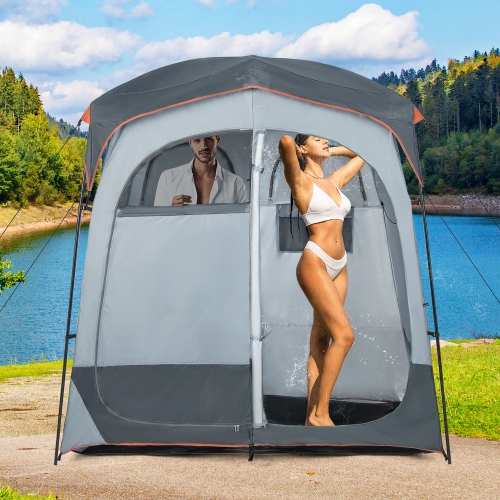 Costway 2 Room Shower Tent Oversize Privacy Shelter Portable Dressing Toilet Outdoor